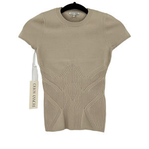 Ronny Kobo Womens Karenine Short Sleeve Top Nude Beige XS Fitted Spandex Blend